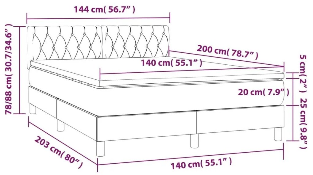 Κρεβάτι Boxspring με Στρώμα Μαύρο 140x200 εκ. Υφασμάτινο - Μαύρο