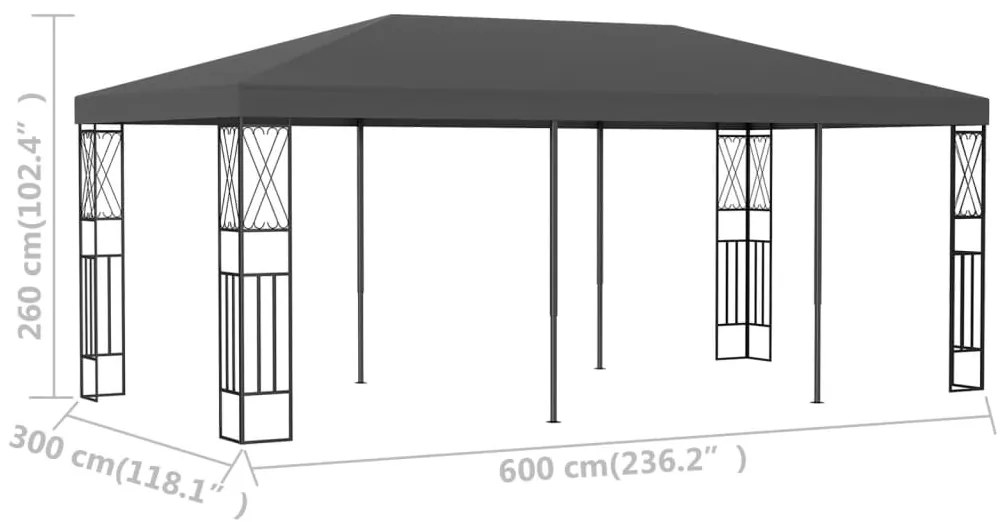 vidaXL Κιόσκι Ανθρακί 3 x 6 μ. Υφασμάτινο