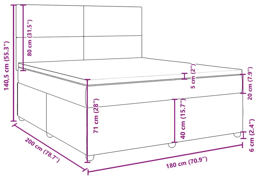 Κρεβάτι Boxspring με Στρώμα Κρεμ 180x200 εκ. Υφασμάτινο - Κρεμ