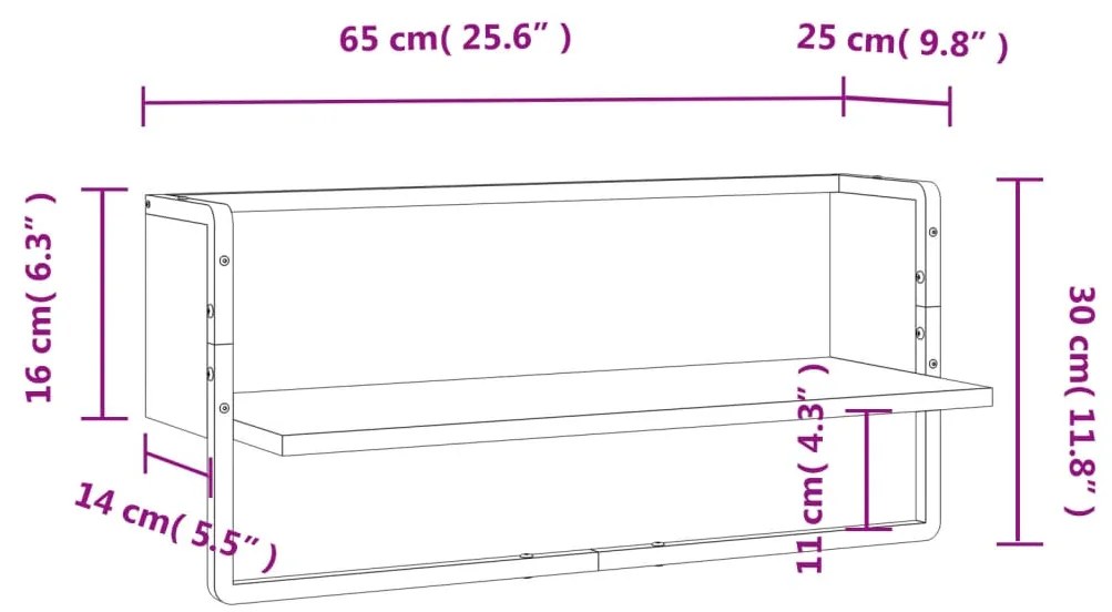 Ράφι Τοίχου με Μπάρα Sonoma Δρυς 65x25x30 εκ. - Καφέ