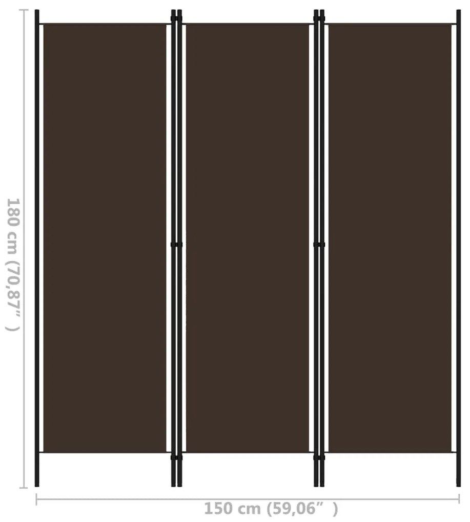 vidaXL Διαχωριστικό Δωματίου με 3 Πάνελ Καφέ 150 x 180 εκ.