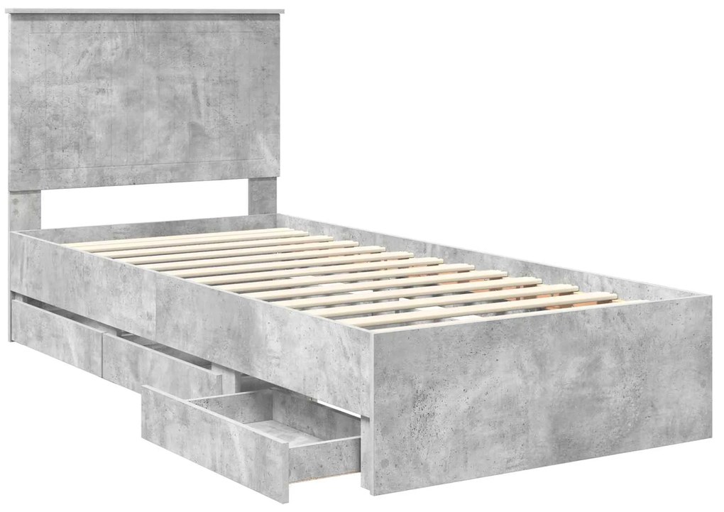 vidaXL Σκελετός Κρεβατιού Σκυρόδεμα Γκρι 90 x 190 cm Μηχανήματος Ξύλο