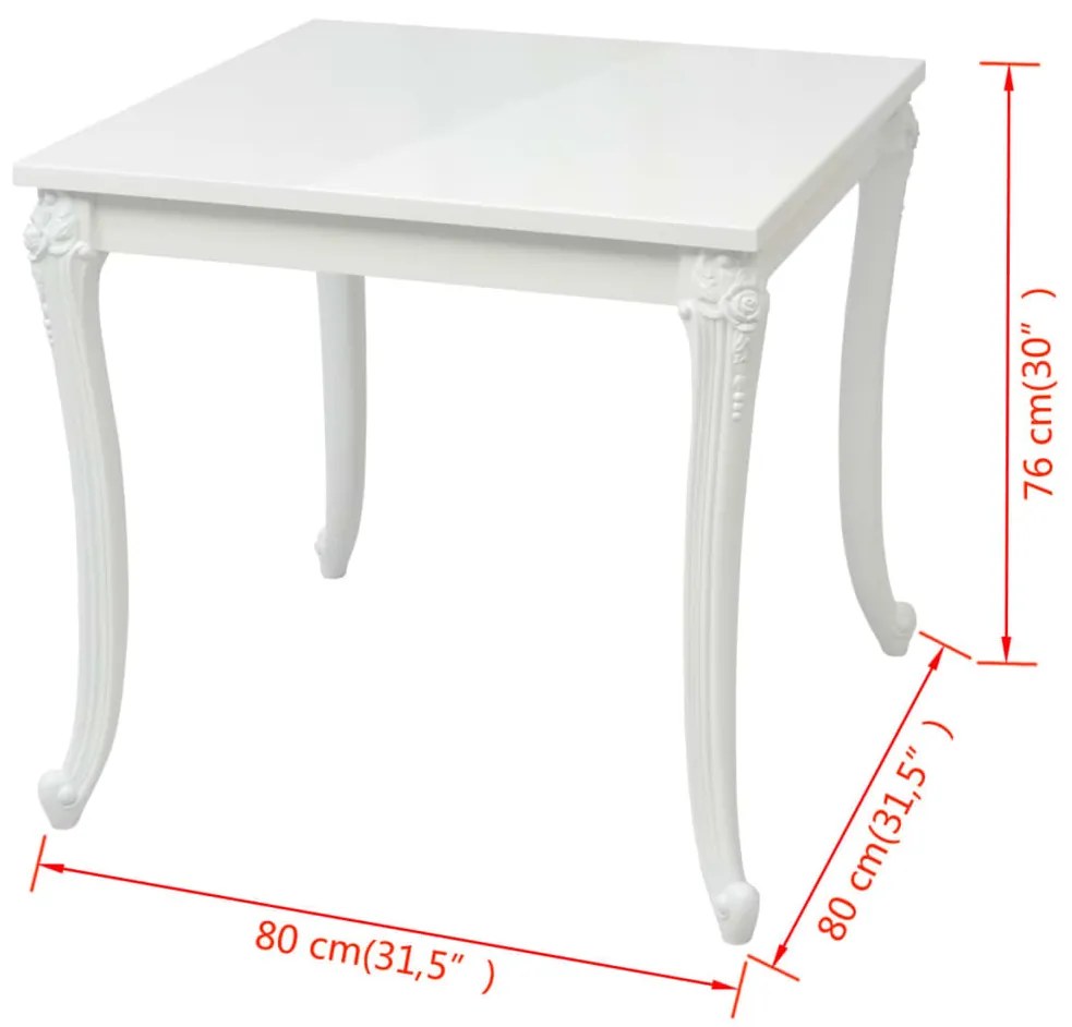 vidaXL Τραπεζαρία Γυαλιστερή Λευκή 80 x 80 x 76 εκ.