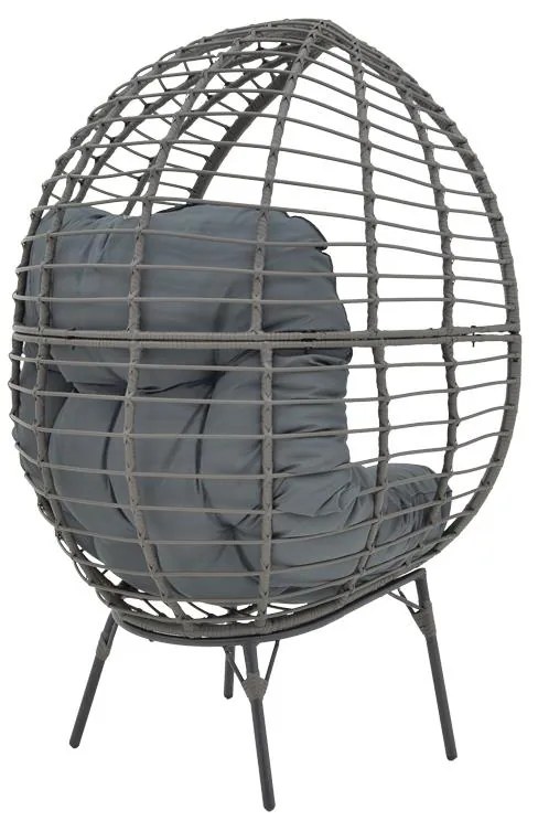 Πολυθρόνα Nestie  wicker rattan γκρι-μεταλλικό γκρι πόδι-γκρι μαξιλάρι 102x80x155εκ