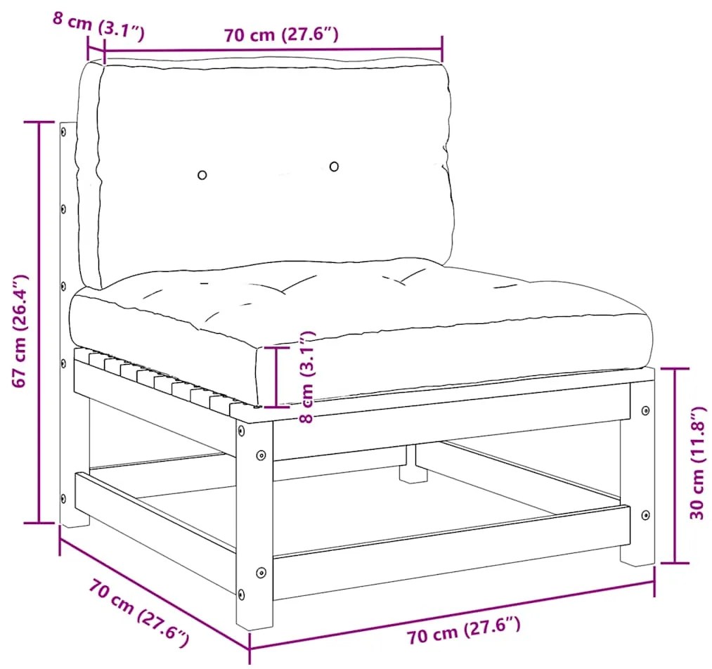 vidaXL Καναπέδες Κήπου Μεσ. 2 τεμ. Γκρι Μασίφ Ξύλο Πεύκου με Μαξιλάρια
