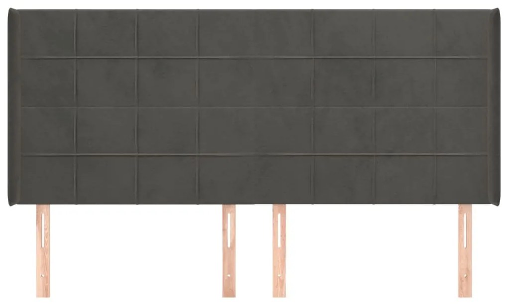 Κεφαλάρι με Πτερύγια Σκούρο Γκρι 183x16x118/128 εκ. Βελούδινο 3119641