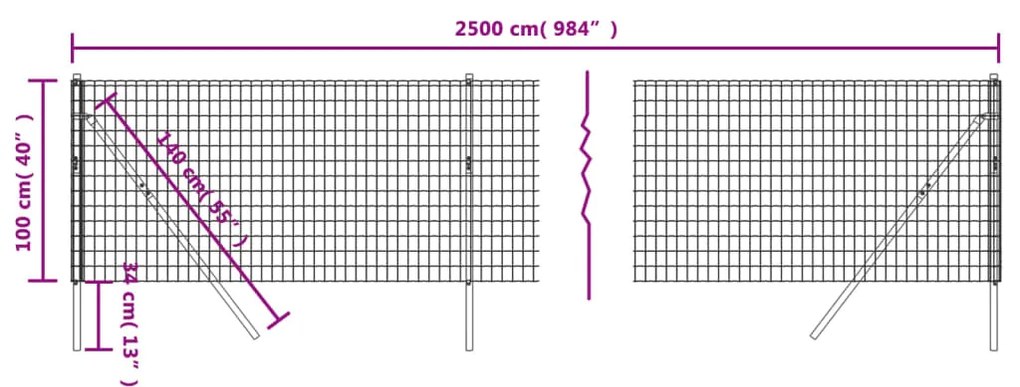 vidaXL Συρματόπλεγμα Περίφραξης Ανθρακί 1x25 μ. Γαλβανισμένο Ατσάλι