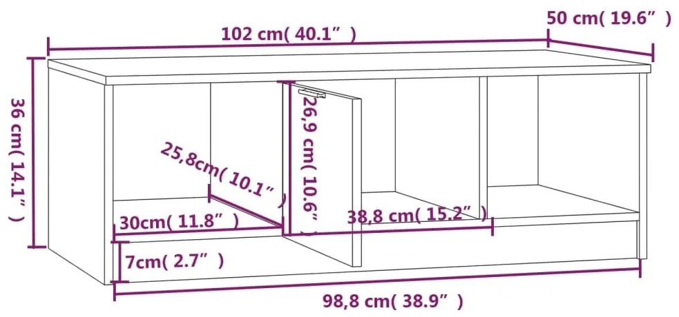 Τραπεζάκι Σαλονιού Λευκό &amp; Sonoma Δρυς 102x50x36 εκ. Επεξ. Ξύλο - Μπεζ