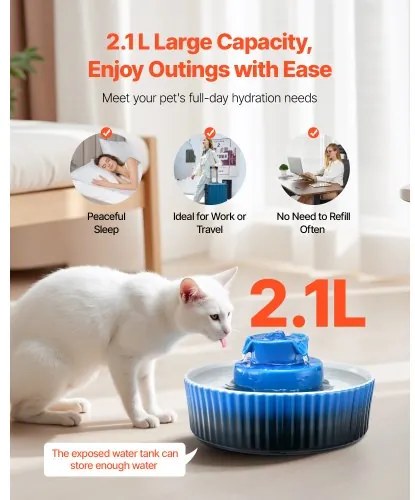 VEVOR Ceramic Cat Water Fountain 2.1 L Cupcake Pet Fountain for Cats and Dogs