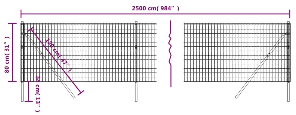 vidaXL Συρματόπλεγμα Περίφραξης Πράσινο 0,8x25 μ. Γαλβανισμένο Ατσάλι