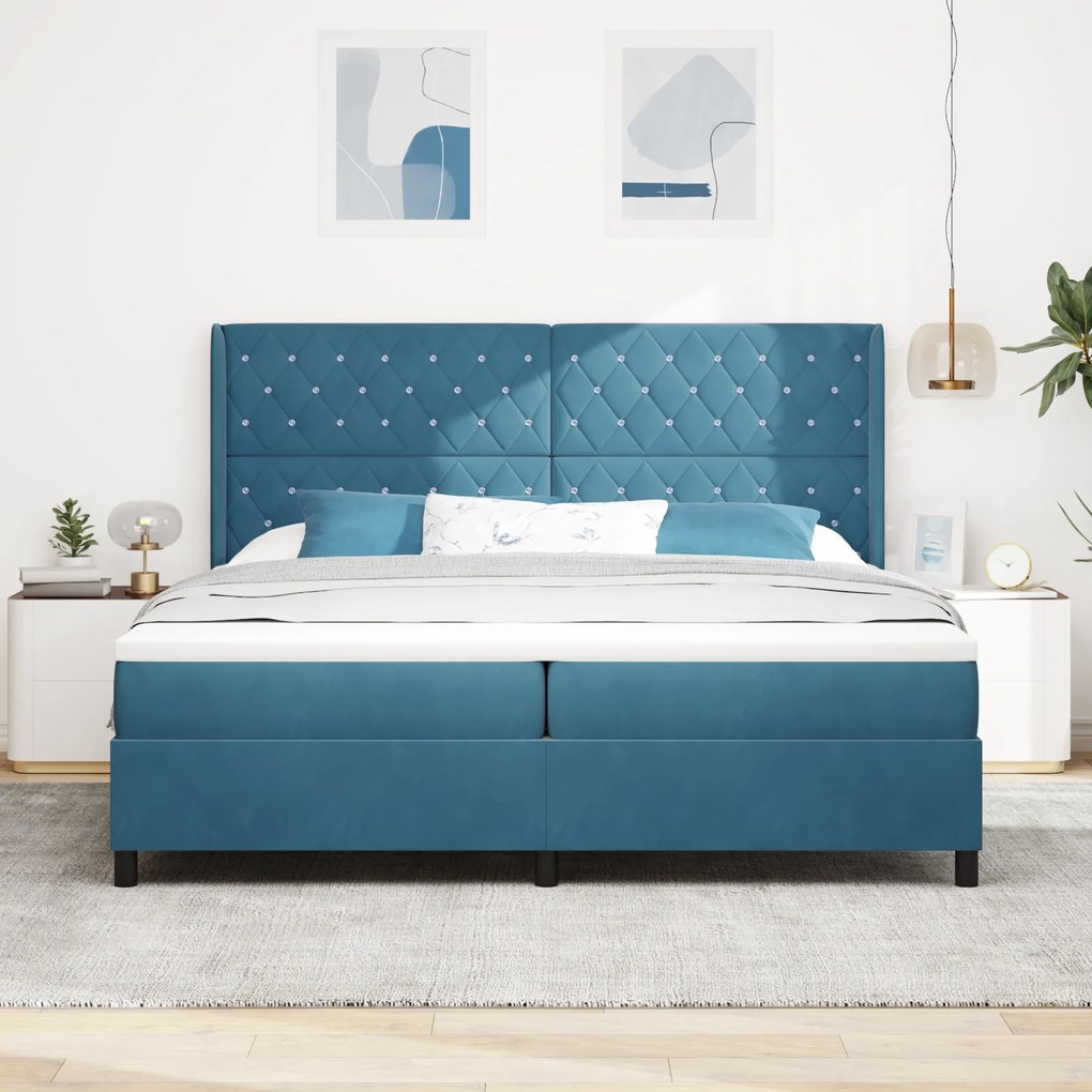 vidaXL Κρεβάτι με Βάση και Ματρίς Σκούρο Μπλε 200x200 εκ. Βελούδο