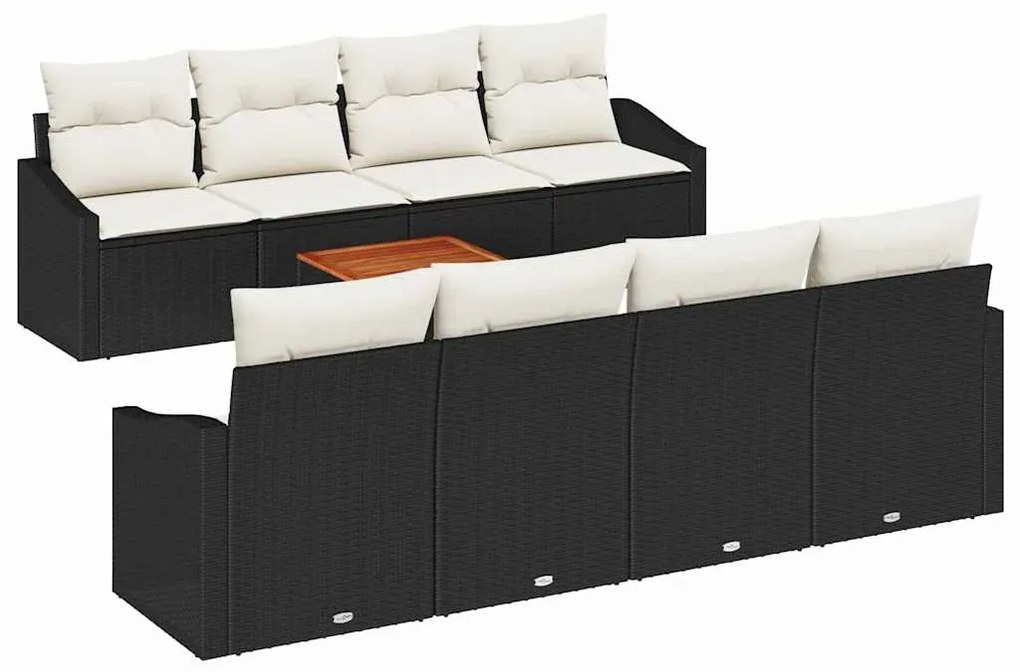 vidaXL Σετ Καναπέ Κήπου με μαξιλάρι 9 pcs Μαύρο Πολυ ράταν