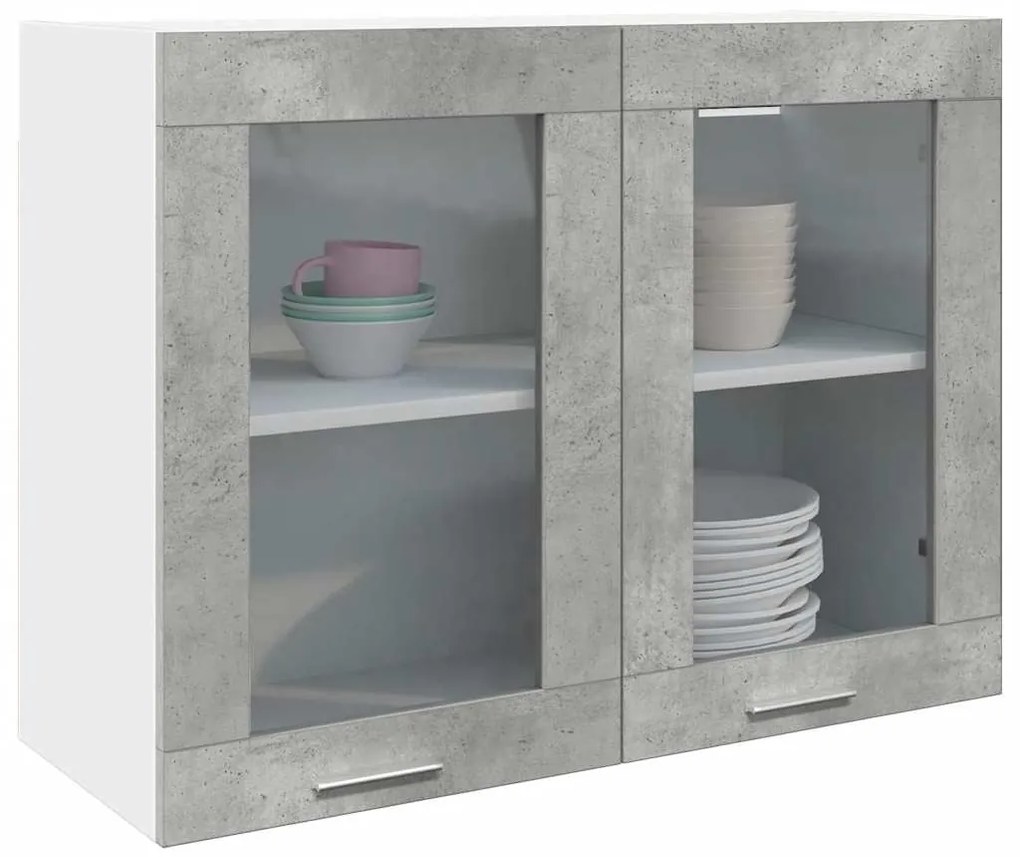 Κρεμαστό Γυάλινο Ντουλάπι "Lyon" Γκρι Σκυρόδεμα 80x31x60 εκ.