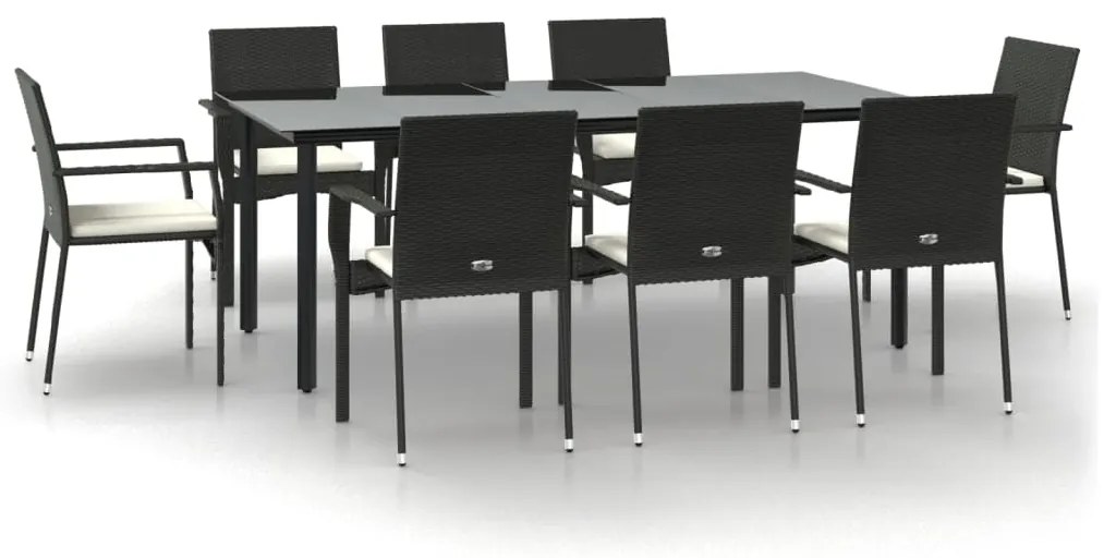 vidaXL Σετ Τραπεζαρίας Κήπου 9 τεμ Μαύρο από Συνθ. Ρατάν με Μαξιλάρια