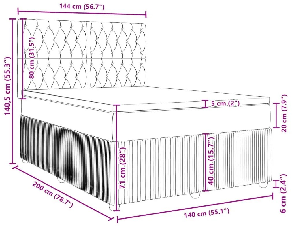 Κρεβάτι Boxspring με Στρώμα Ανοιχτό Γκρι 140x200 εκ. Υφασμάτινο - Γκρι