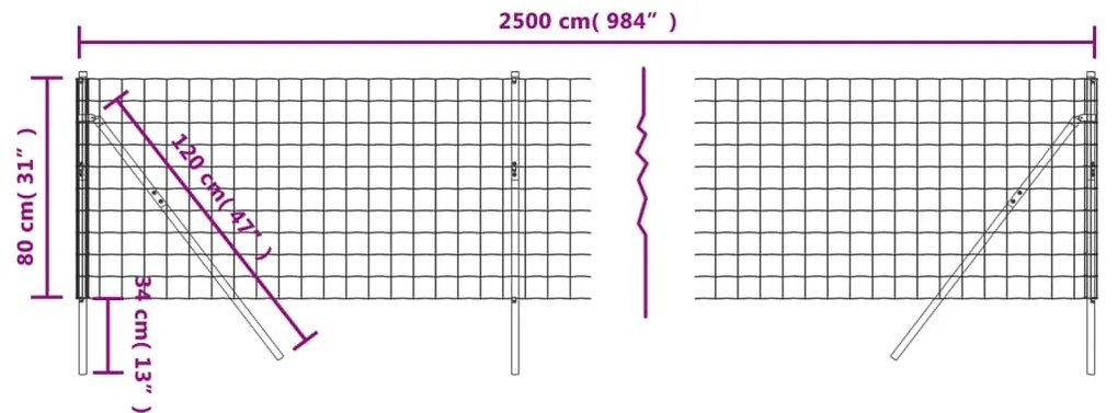 vidaXL Συρματόπλεγμα Περίφραξης Πράσινο 0,8x25 μ. Γαλβανισμένο Ατσάλι