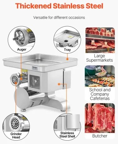 VEVOR Commercial Electric Meat Grinder Slicer 11 Lbs/Min Sausage Stuffer Maker