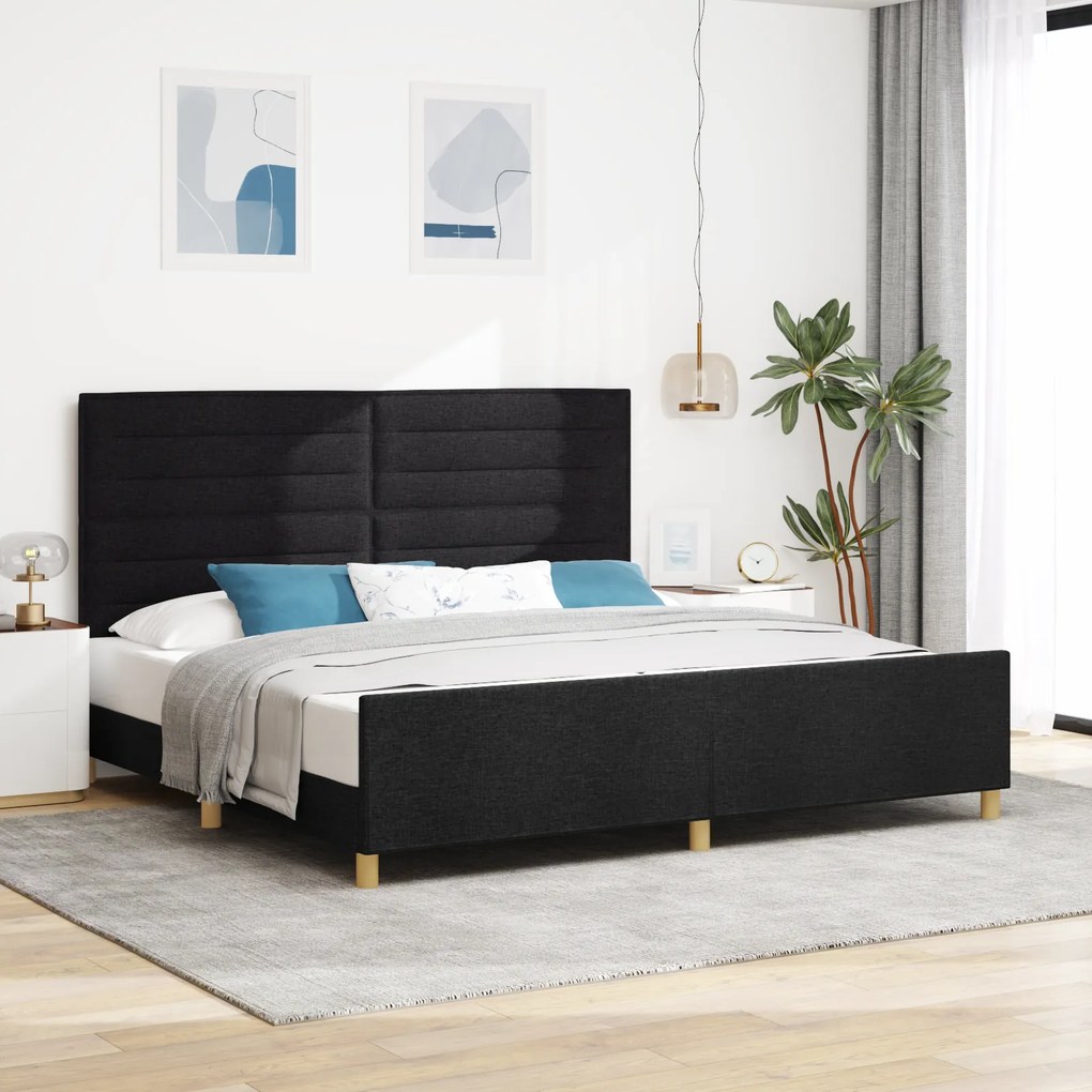 vidaXL Σκελετός Κρεβατιού με κεφαλάρι Μαύρο 200 x 200 cm ύφασμα