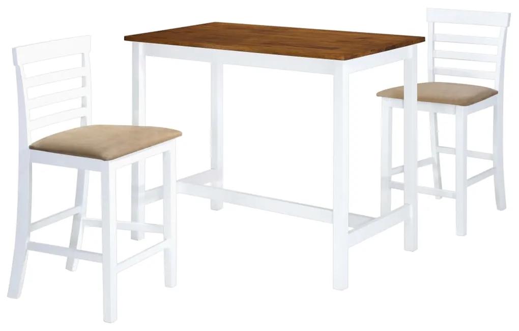 Σετ Τραπέζι και Καρέκλες Μπαρ 3 τεμ. Καφέ &amp; Λευκό Μασίφ Ξύλο