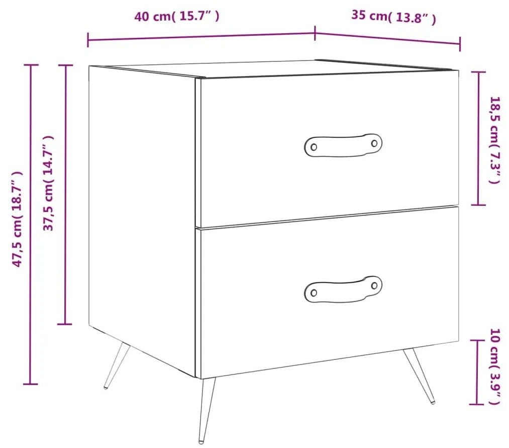 Κομοδίνα 2 τεμ. Γκρι Σκυροδεμ. 40 x 35 x 47,5 εκ. Επεξεργ. Ξύλο - Γκρι