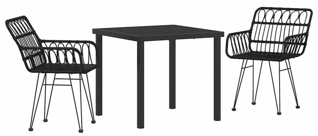 vidaXL Σέτ φαγητού για κήπο 3 pcs Μαύρο Χάλυβας με επίστρωση πούδρας