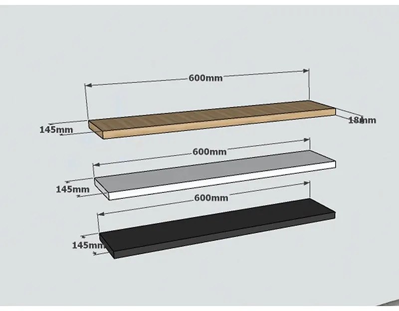 Ραφιέρα τοίχου Edna σετ 3τεμ τρίχρωμη 60x14.5x1.8εκ