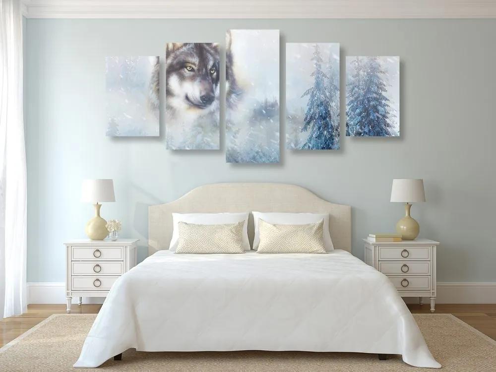 Εικόνα 5 μερών λύκος σε ένα χιονισμένο τοπίο