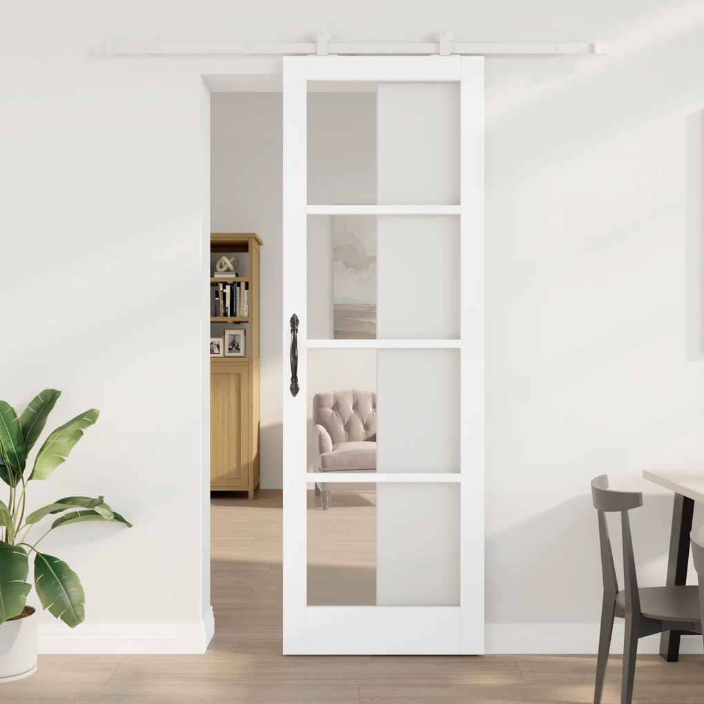 vidaXL Συρόμενη Πόρτα με Σετ Υλικών 'ORKDAL' Λευκή Σταθερή Ξυλεία & Γυαλί