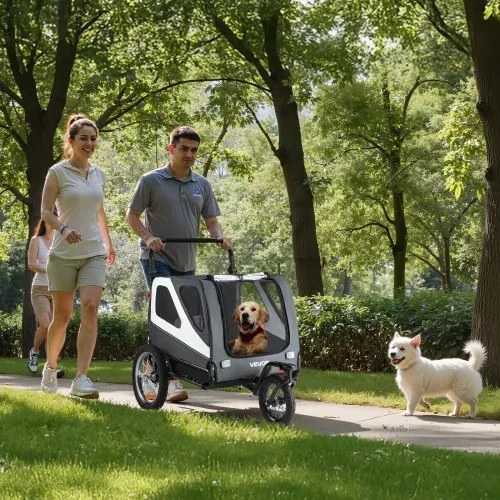 VEVOR Dog Bike Trailer, Supports up to 45 kg, 2-in-1 Pet Stroller Cart Bicycle Carrier for Small &amp; Large Dogs, Easy Folding Frame with Quick Release Wheel, Universal Bicycle Coupler, Internal Leash