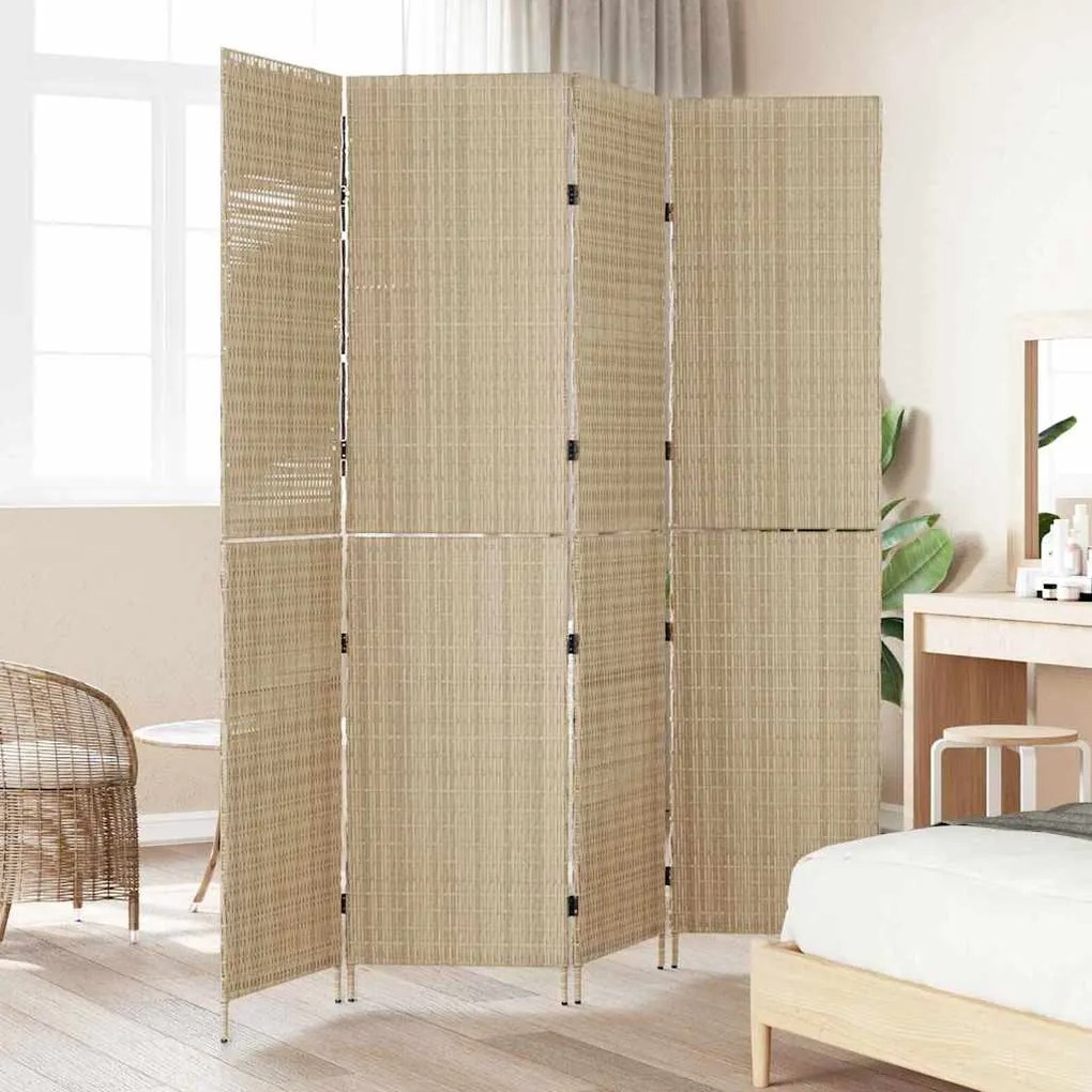 vidaXL Διαχωριστικό Δωματίου Μπεζ 196 x 180 cm συνθετικό ρατάν