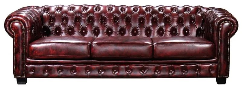 CHESTERFIELD BIRMINGHAM ΚΑΝΑΠΕΣ 4ΘΕΣΙΟΣ ΣΑΛΟΝΙΟΥ ΚΑΘΙΣΤΙΚΟΥ, ΔΕΡΜΑ ANTIQUE RED