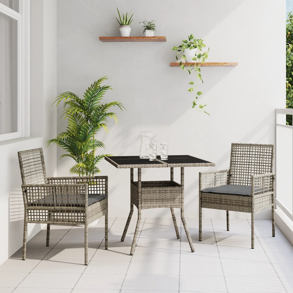 vidaXL 3 τεμαχίων Σετ Εξωτερικής Τραπεζαρίας Γκρι Πολυ Ρατάν