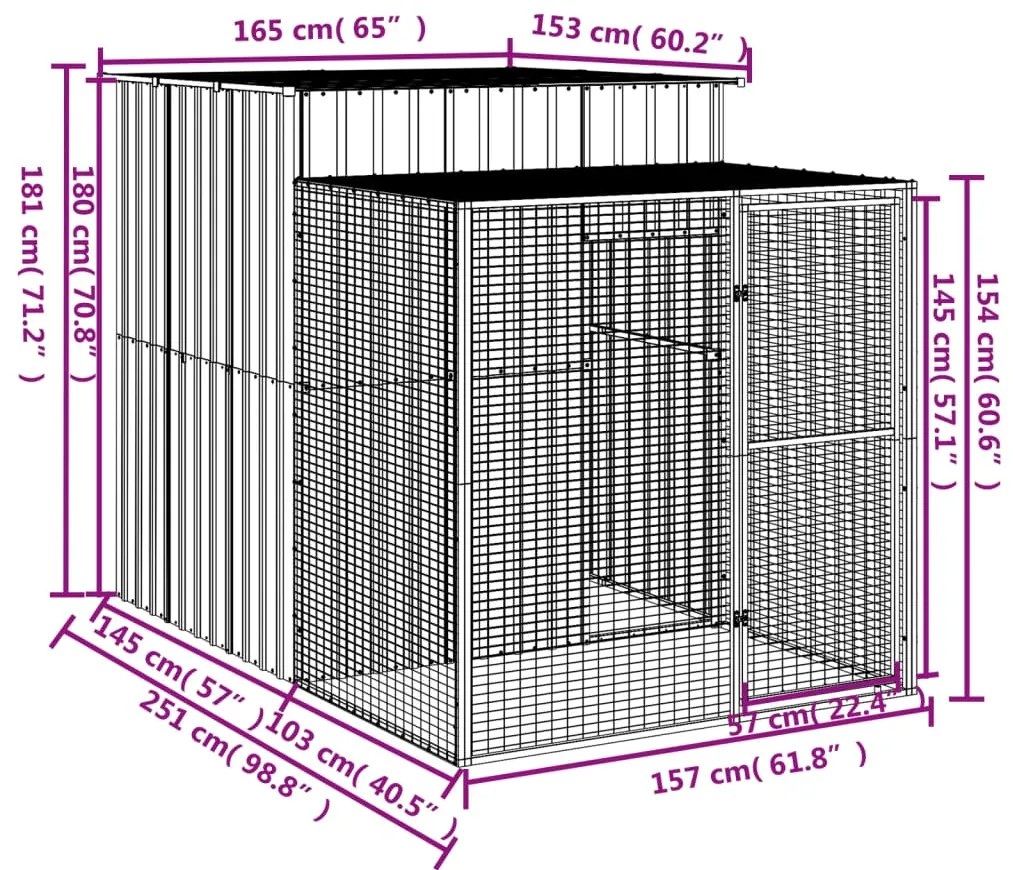 vidaXL Κλουβί για Κότες με Αυλή Αν. Γκρι 165x251x181εκ Γαλβαν. Χάλυβας