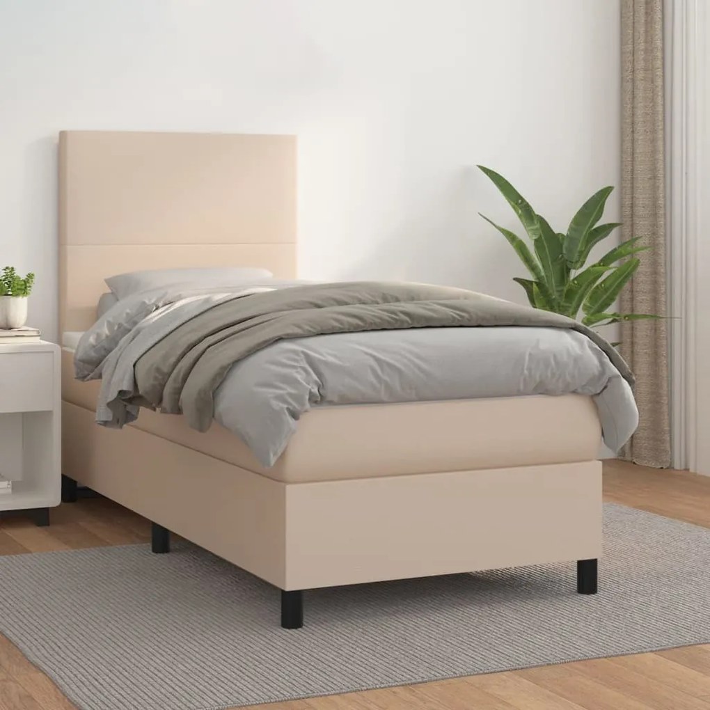 vidaXL Κρεβάτι Boxspring με Στρώμα Καπουτσίνο 100x200εκ.από Συνθ.Δέρμα