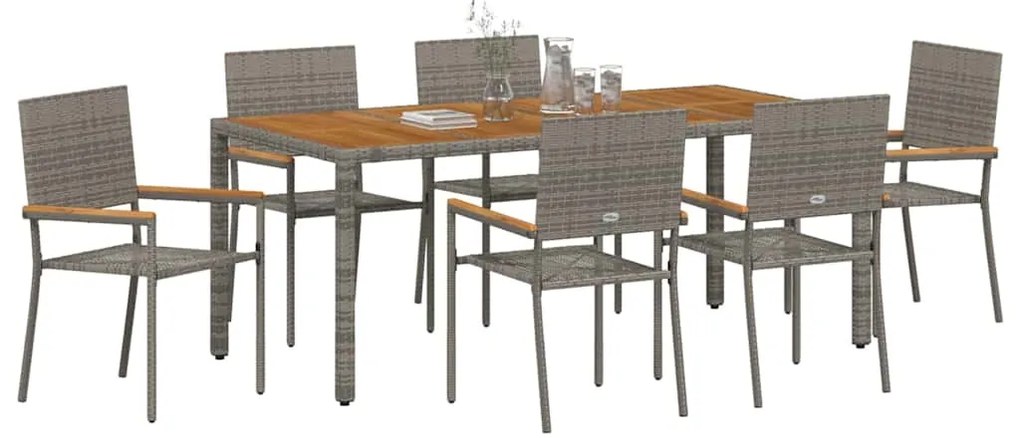 vidaXL Σέτ φαγητού για κήπο 7 pcs Γκρι 190 x 90 x 75 cm