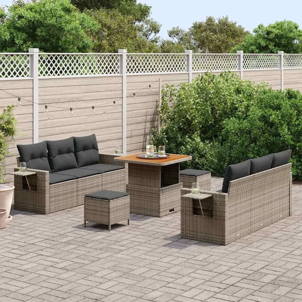 vidaXL Σετ Καναπέ Κήπου με μαξιλάρι 9 pcs Γκρι 80 x 80 x 71 cm