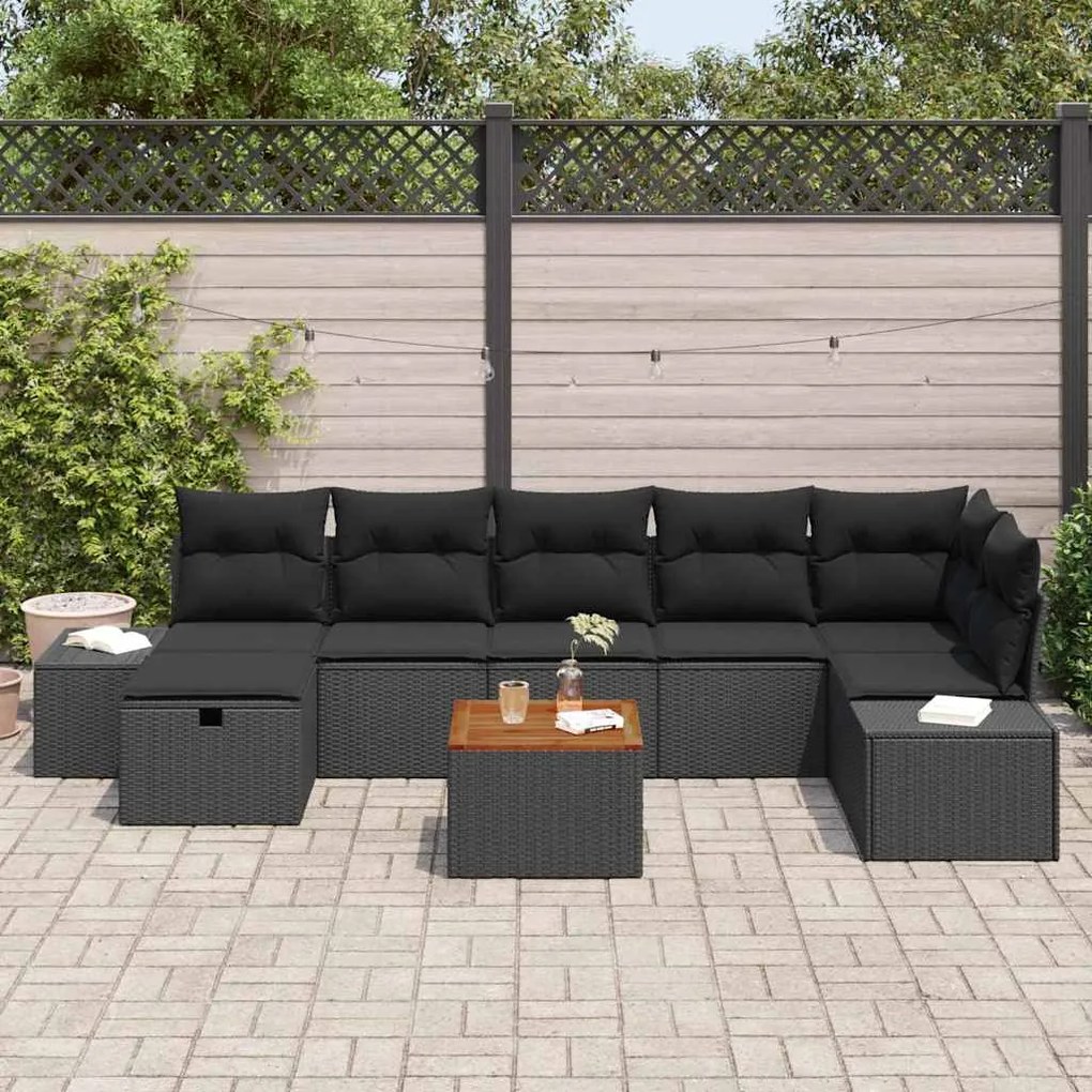 vidaXL Σετ Καναπέ Κήπου με μαξιλάρι 8 pcs Μαύρο Πολυ ράταν