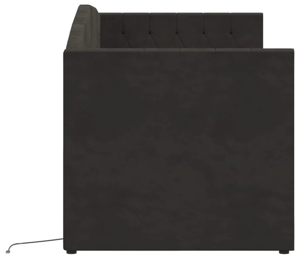 vidaXL Καναπές Κρεβάτι με Στρώμα & USB Μαύρος 90 x 200 εκ. Βελούδινος