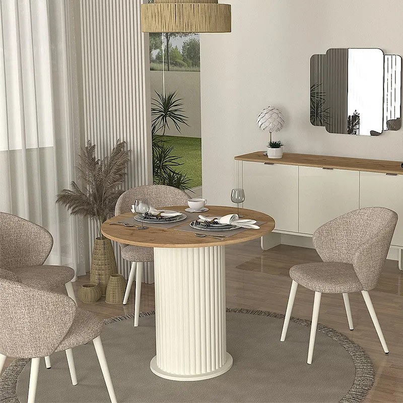 ΤΡΑΠΕΖΙ BOHEMA MEGAPAP ΧΡΩΜΑ IVORY - SEPET OAK Ø90X77,7ΕΚ.