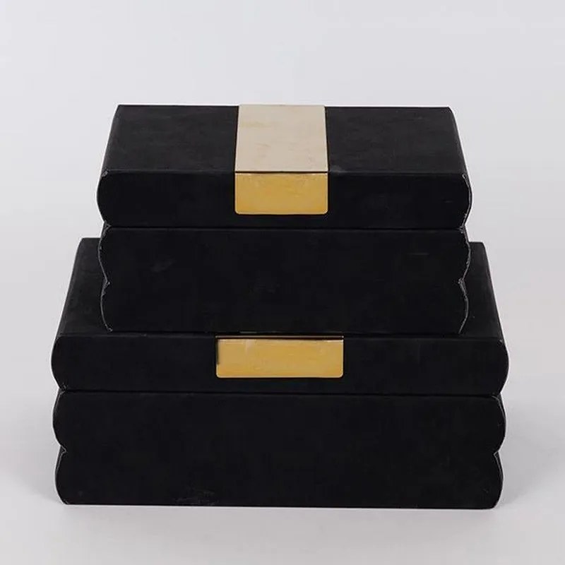 Διακοσμητικά Κουτιά (Σετ 2τμχ) 25x15x10, 20x12x8cm Black-Gold Estheti Home Τεχνόδερμα,Mdf