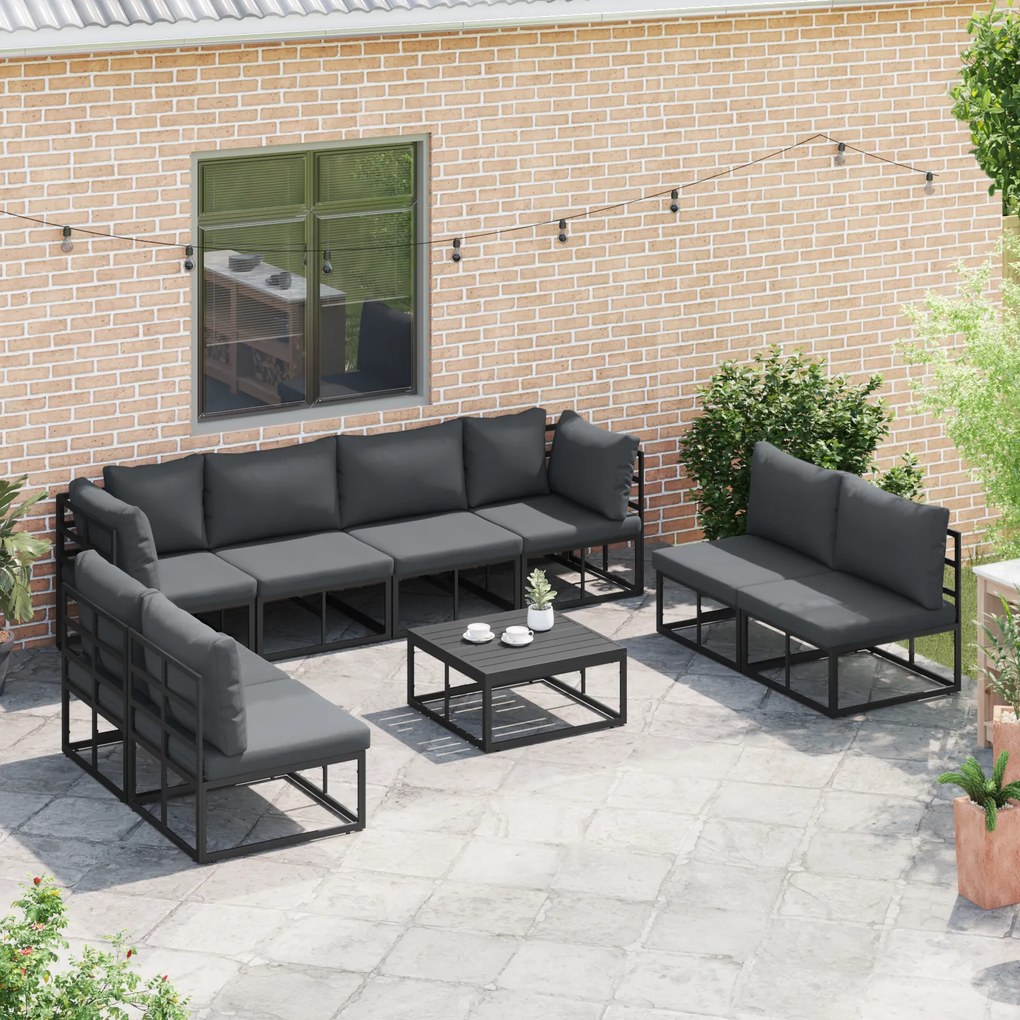 vidaXL Σετ Καναπέ Κήπου 8 pcs Μαύρο 283 x 71.5 x 71 εκ. Αλουμίνιο