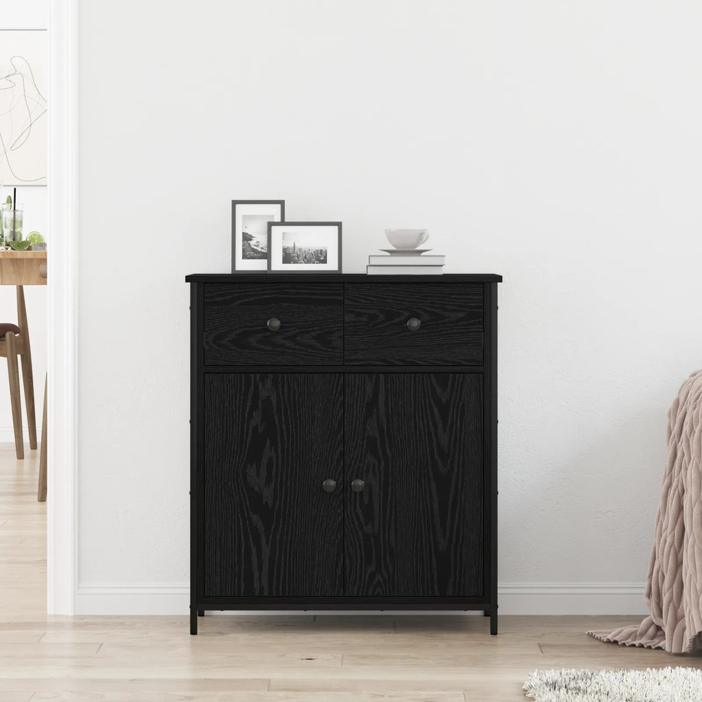 vidaXL Μπουφές Μαύρο Δρυς 70x30x80 εκ. Κατασκευασμένο από Τεχνητό Ξύλο και Ατσάλι