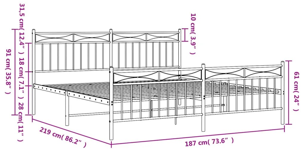 ΠΛΑΙΣΙΟ ΚΡΕΒΑΤΙΟΥ ΜΕ ΚΕΦΑΛΑΡΙ&amp;ΠΟΔΑΡΙΚΟ ΛΕΥΚΟ 183X213ΕΚ. ΜΕΤΑΛΛΟ 373763