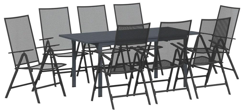 vidaXL Σετ Τραπεζαρίας Κήπου 9 pcs Μαύρο Μεγάλο Μέταλλο & Ύφασμα