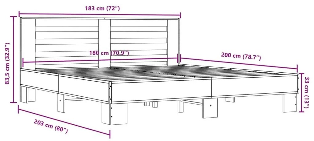 Πλαίσιο Κρεβατιού Καπνιστή Δρυς 180x200εκ. Επεξ. Ξύλο &amp; Μέταλλο - Καφέ