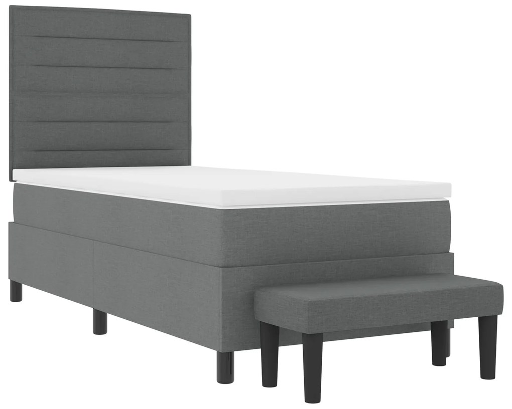 vidaXL Κρεβάτι Box Spring με Στρώμα & Παγκάκι Σκούρο Γκρι 90x190 εκ. Ύφασμα