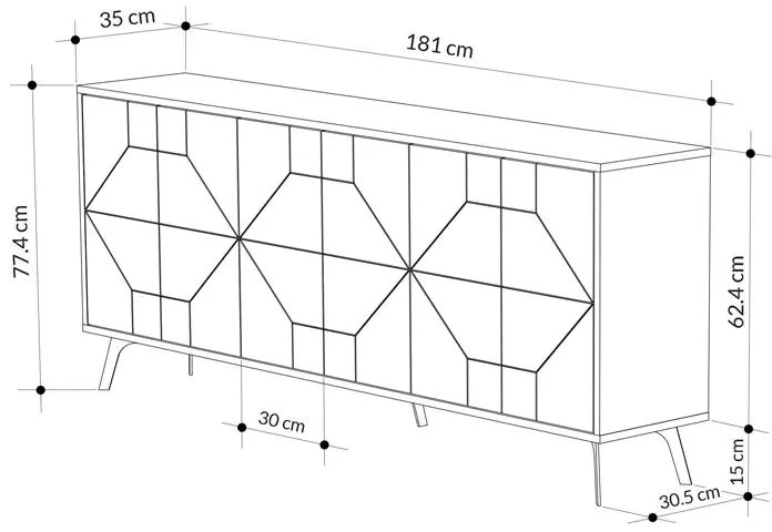 Μπουφές Dune σε ανθρακί απόχρωση 181x35x77.4εκ 181x35x77.4 εκ.