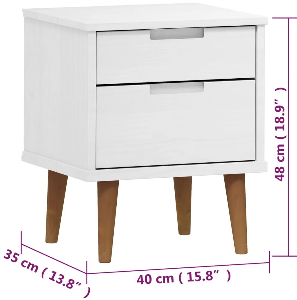 vidaXL Κομοδίνο MOLDE Λευκό 40 x 35 x 48 εκ. από Μασίφ Ξύλο Πεύκου