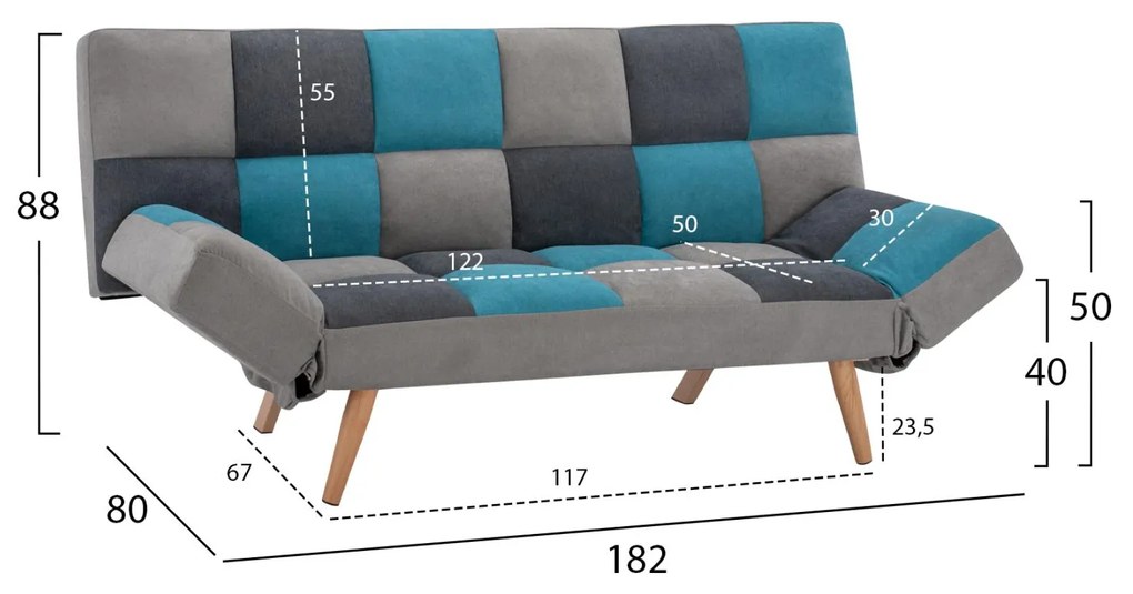 Καναπές - Κρεβάτι Multicolor C3167.11 3θέσιος 182x80x88Υ εκ. 182x80x88 εκ.