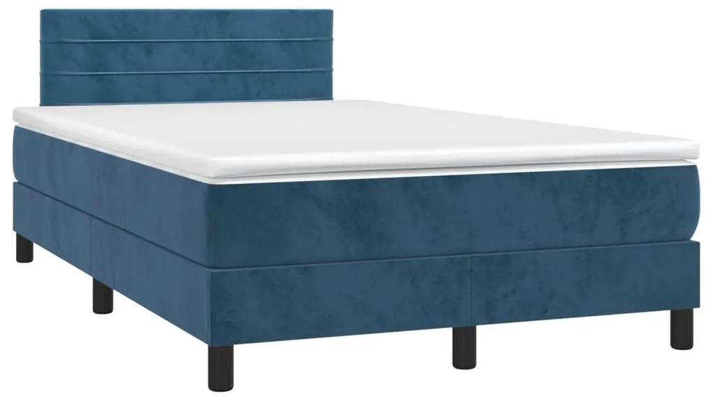 Κρεβάτι Boxspring με Στρώμα &amp; LED Σκ. Μπλε 120x200εκ. Βελούδινο - Μπλε